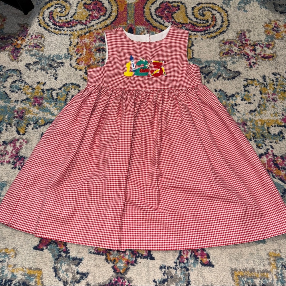 Fast friends vintage girls abc embroidered gingham dress size 4